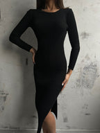 Slit Black Knit Dress