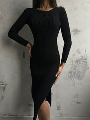 Black Knitted Dress with Slits