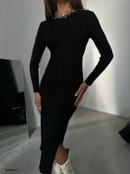 Slit Black Knit Dress