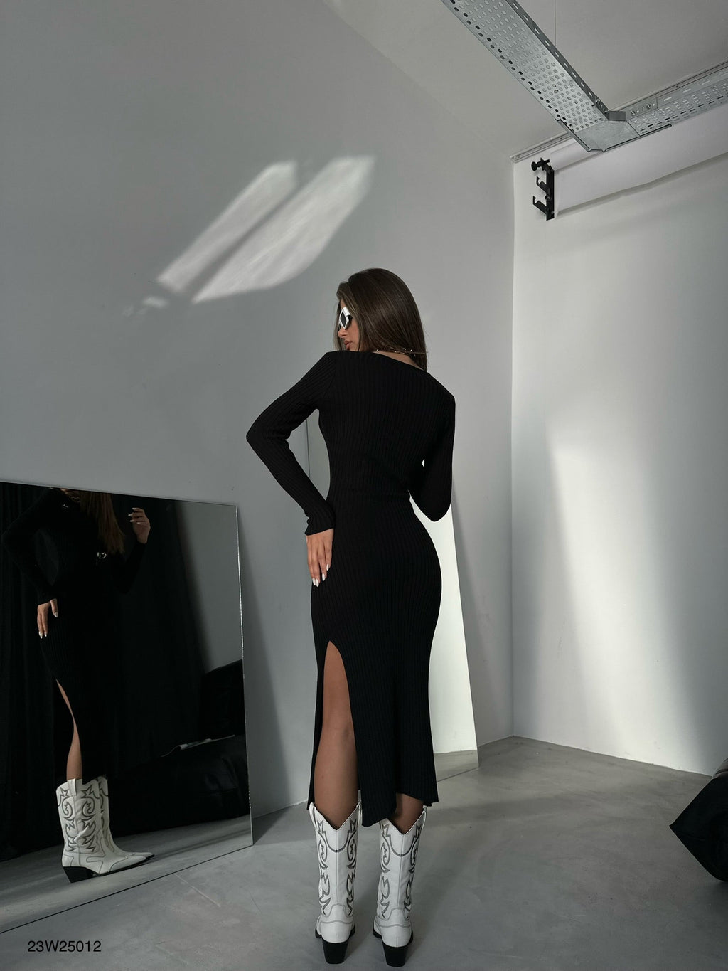 Slit Black Knit Dress