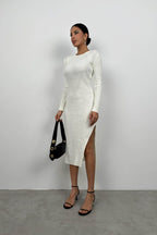 Slit Ecru Knit Dress