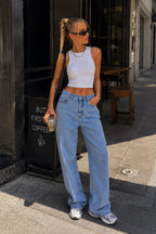 High Waist Basic Blue Baggy Jean