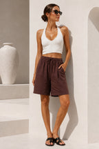High-Waisted Basic Brown Modal Shorts