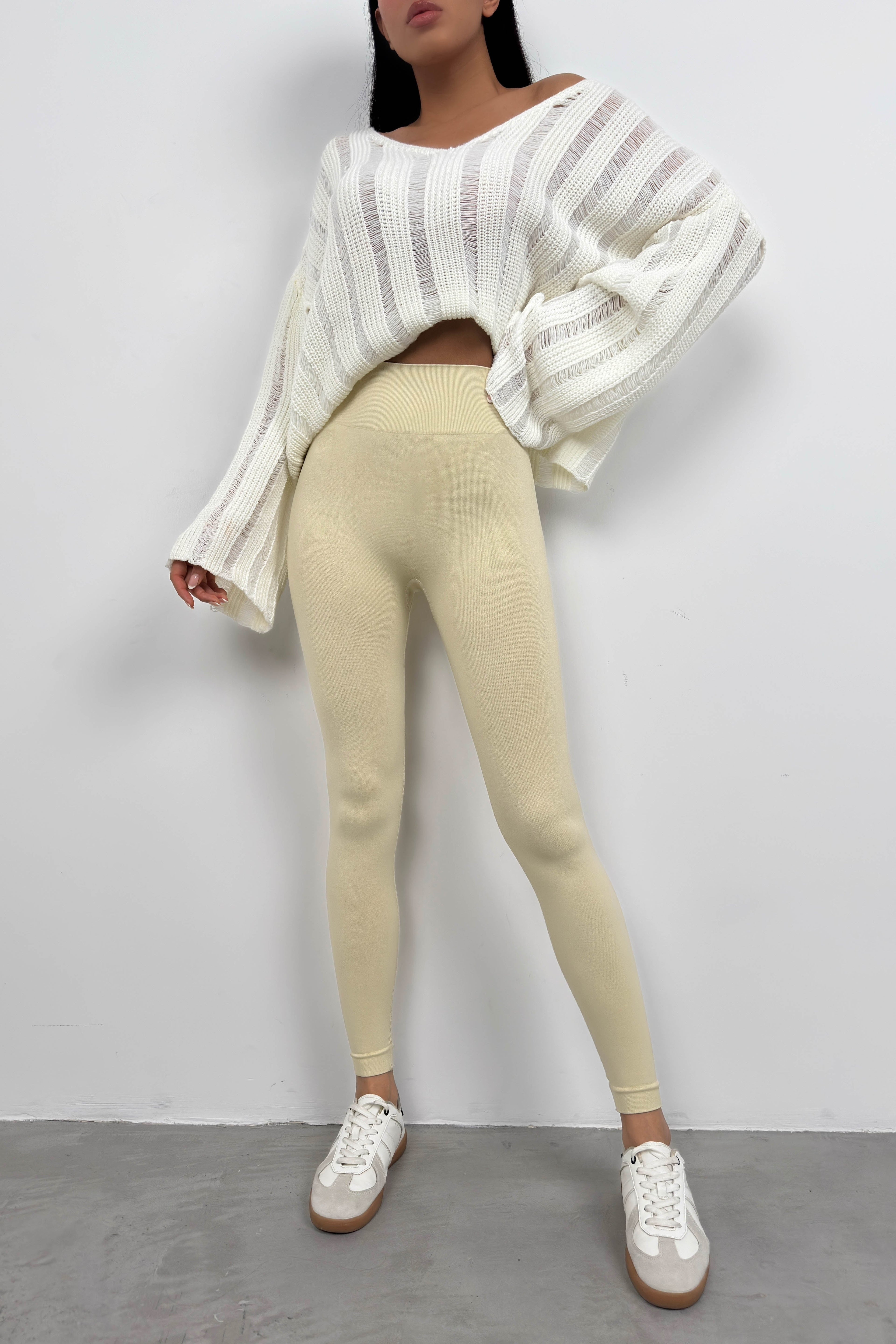 High Waist Beige Seamless Leggings