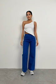 High Waist Straight Leg Saxe Blue Jeans