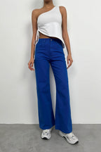 High Waist Straight Leg Sax Blue Jean