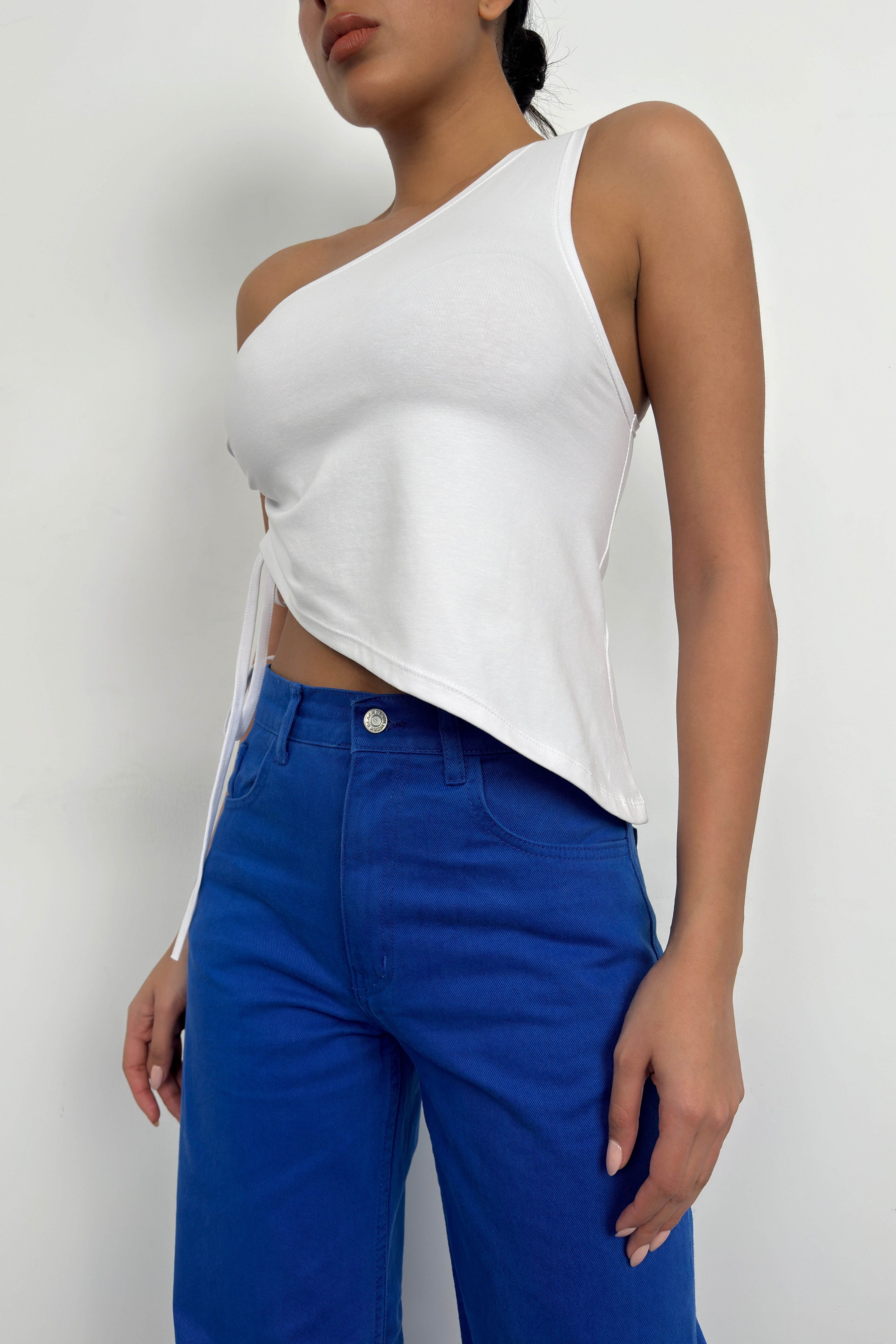 High Waist Straight Leg Sax Blue Jean