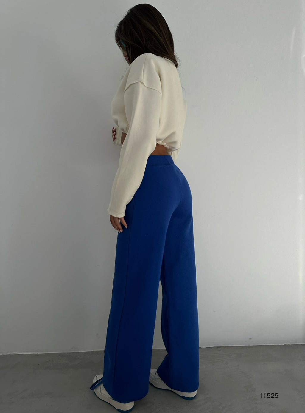 High Waist Piped Wide Leg Sax Blue Sweatpants