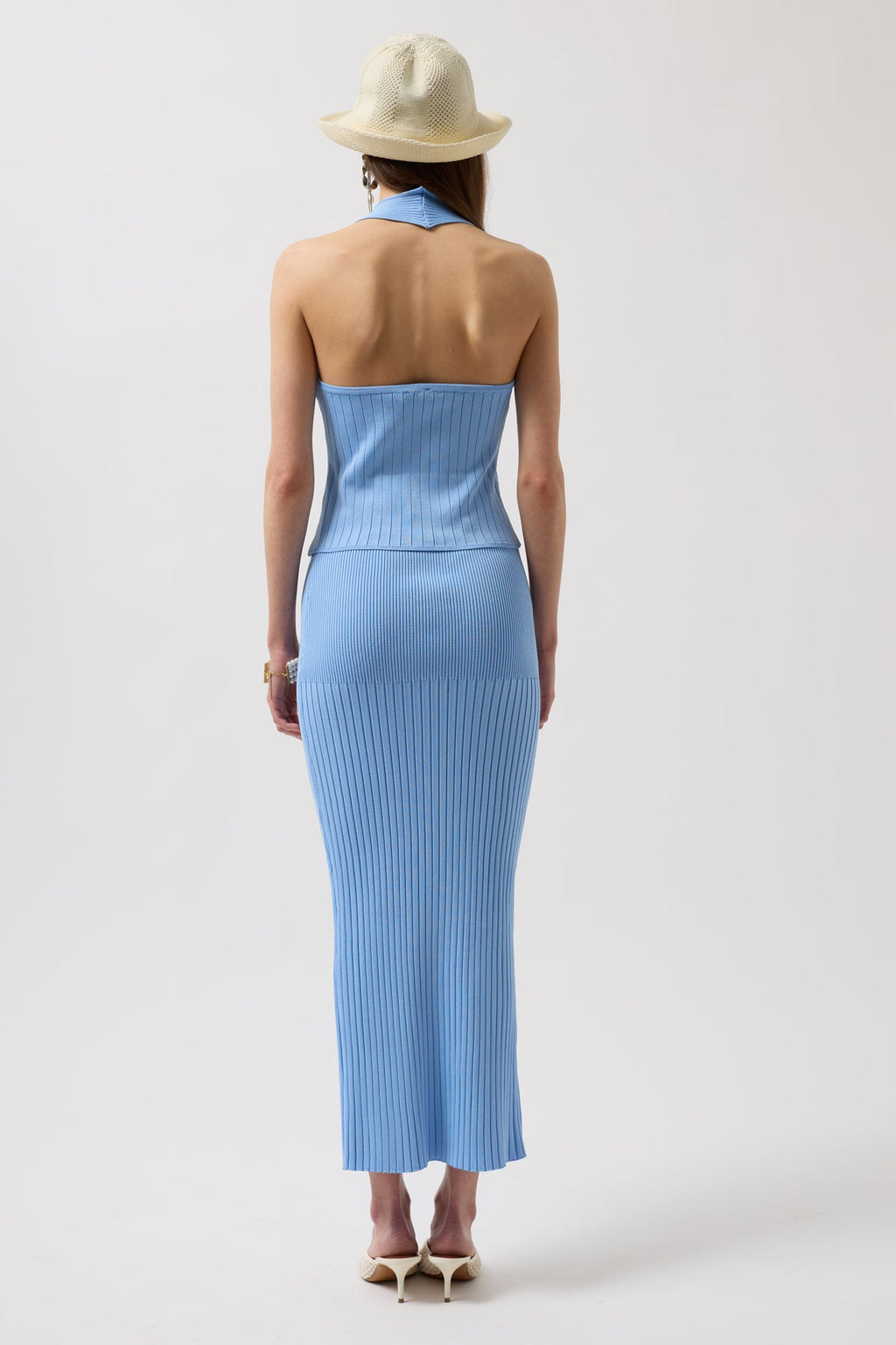 High Waist Textured Baby Blue Skirt