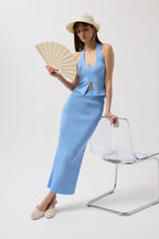High Waist Textured Baby Blue Skirt