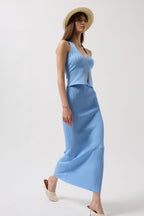 High Waist Textured Baby Blue Skirt