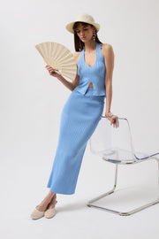High Waist Textured Baby Blue Skirt