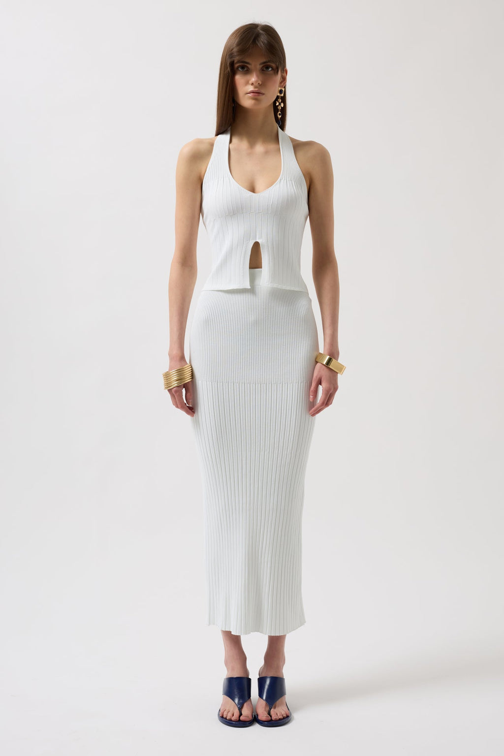 High Waist Textured White Skirt
