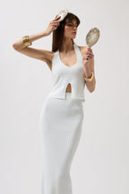 High Waist Textured White Skirt