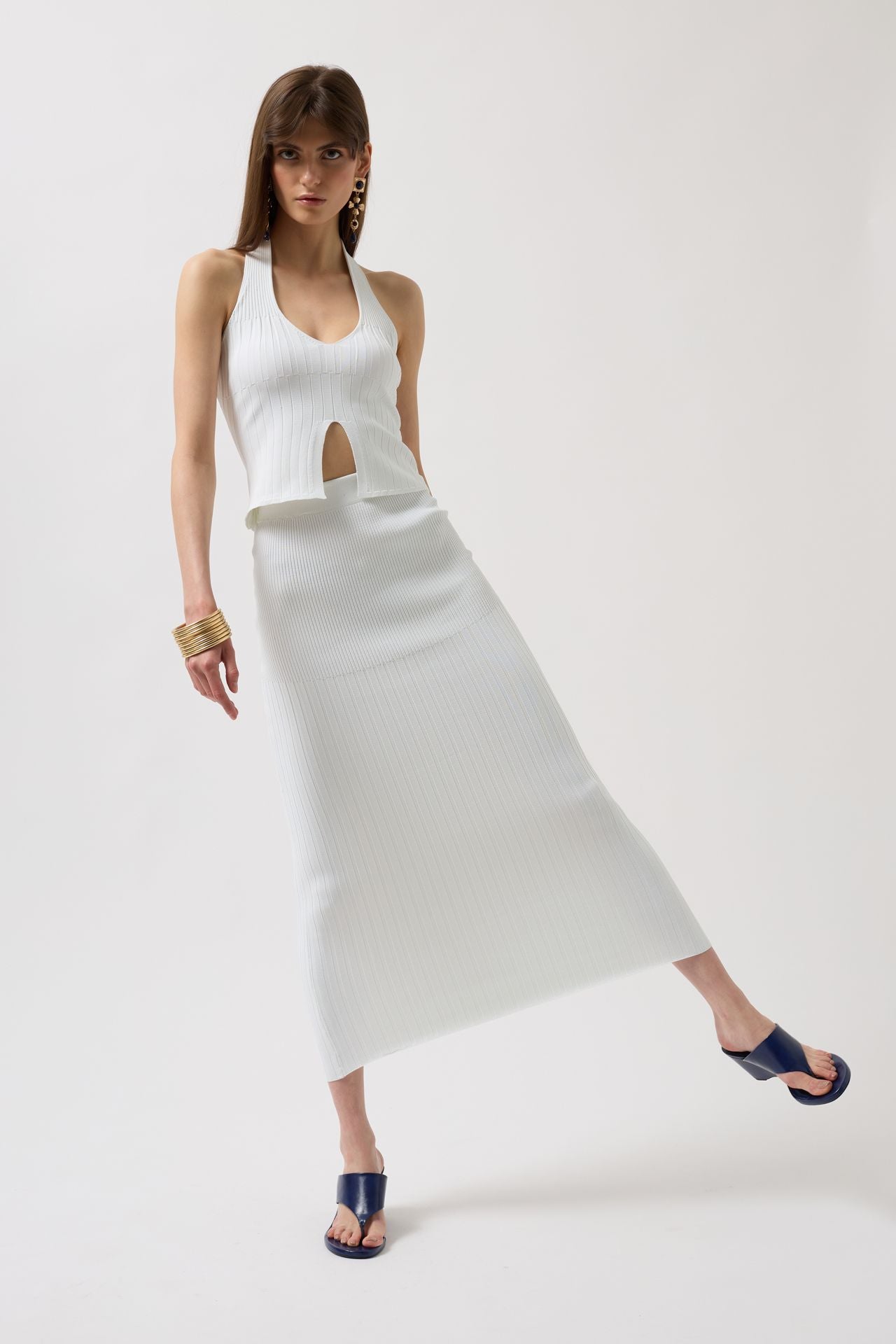 High Waist Textured White Skirt