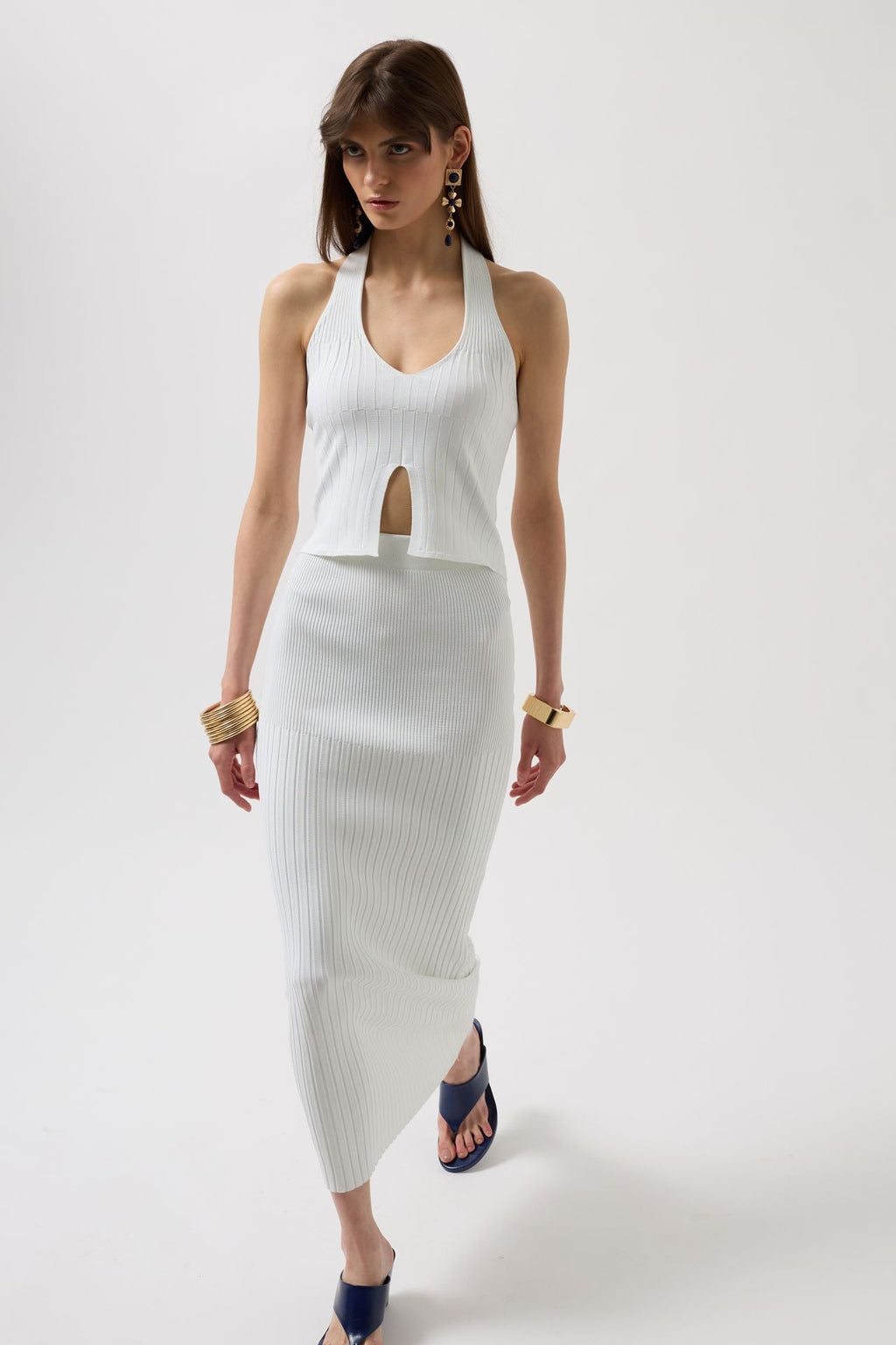 High Waist Textured White Skirt