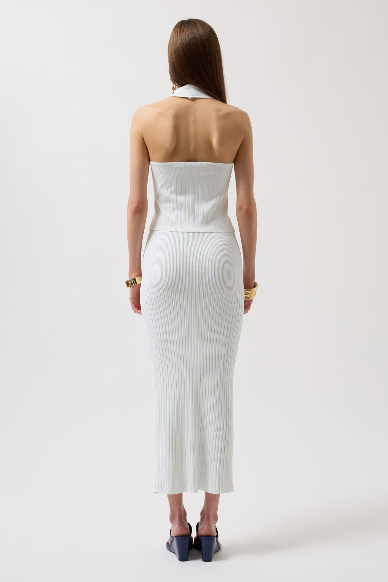 High Waist Textured White Skirt