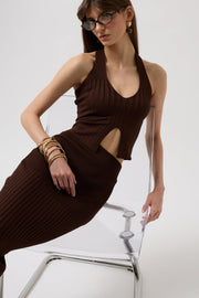 High Waist Textured Brown Skirt