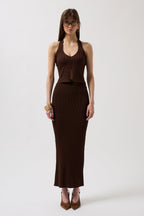 High Waist Textured Brown Skirt