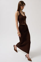 High Waist Textured Brown Skirt