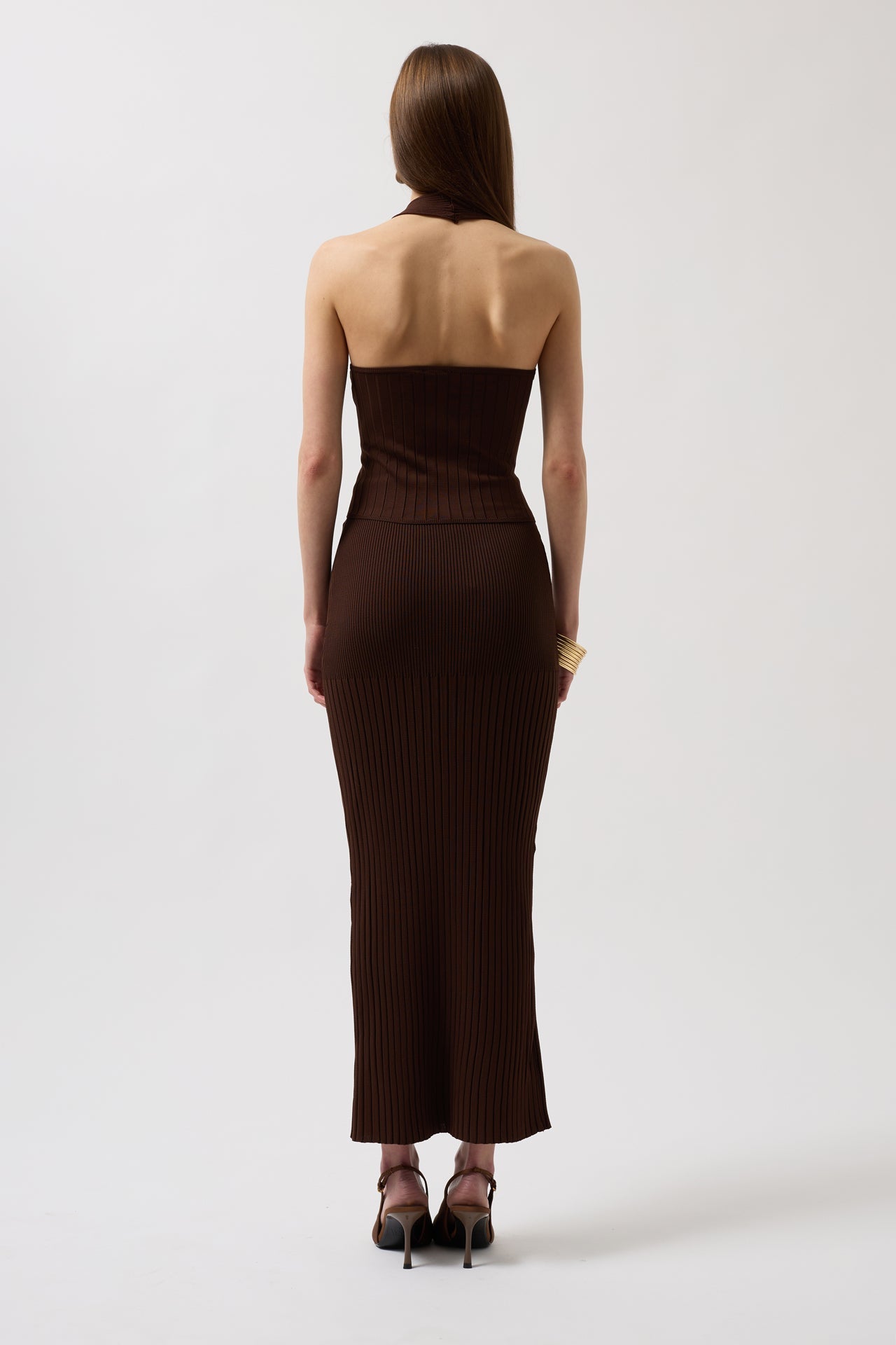 High Waist Textured Brown Skirt