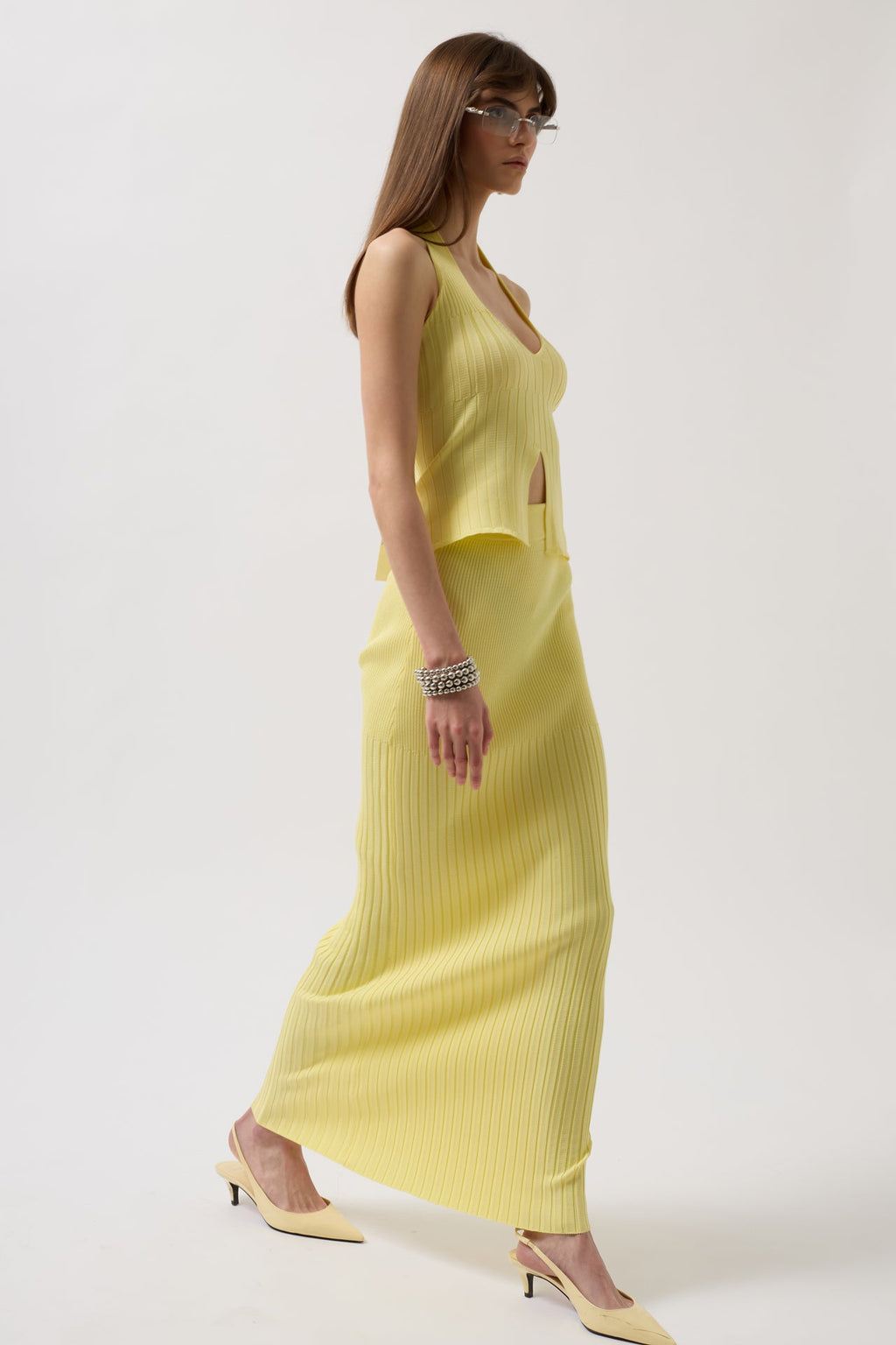 High Waist Textured Yellow Skirt