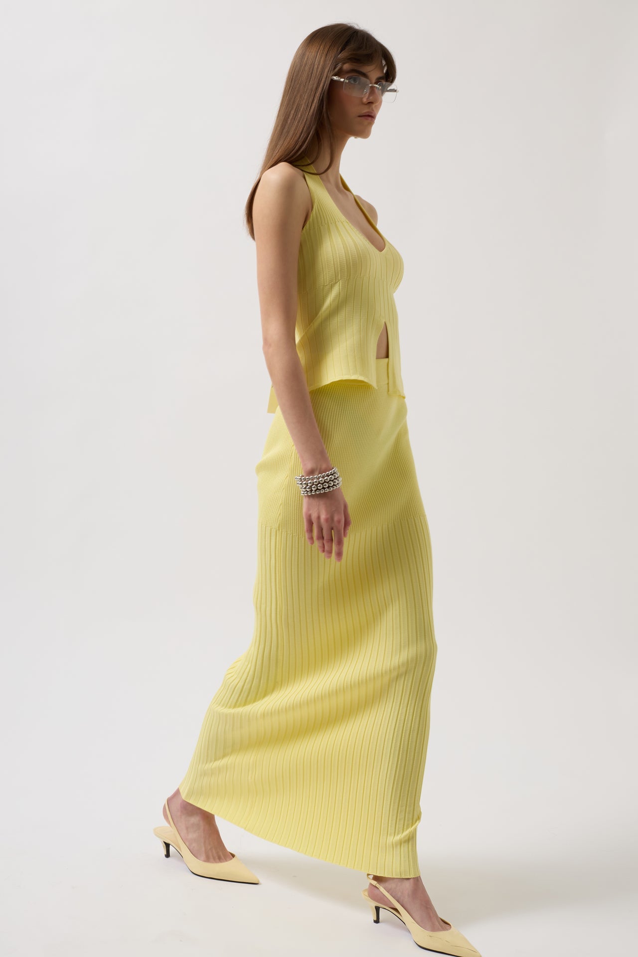 High Waist Textured Yellow Skirt