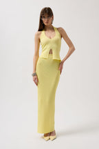 High Waist Textured Yellow Skirt
