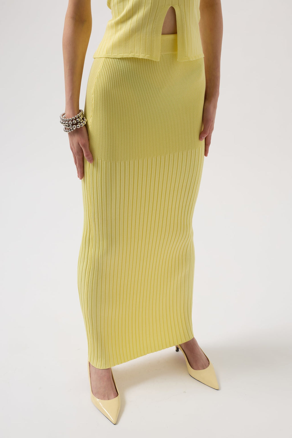 High Waist Textured Yellow Skirt