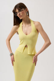 High Waist Textured Yellow Skirt