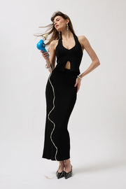 High Waist Textured Black Skirt