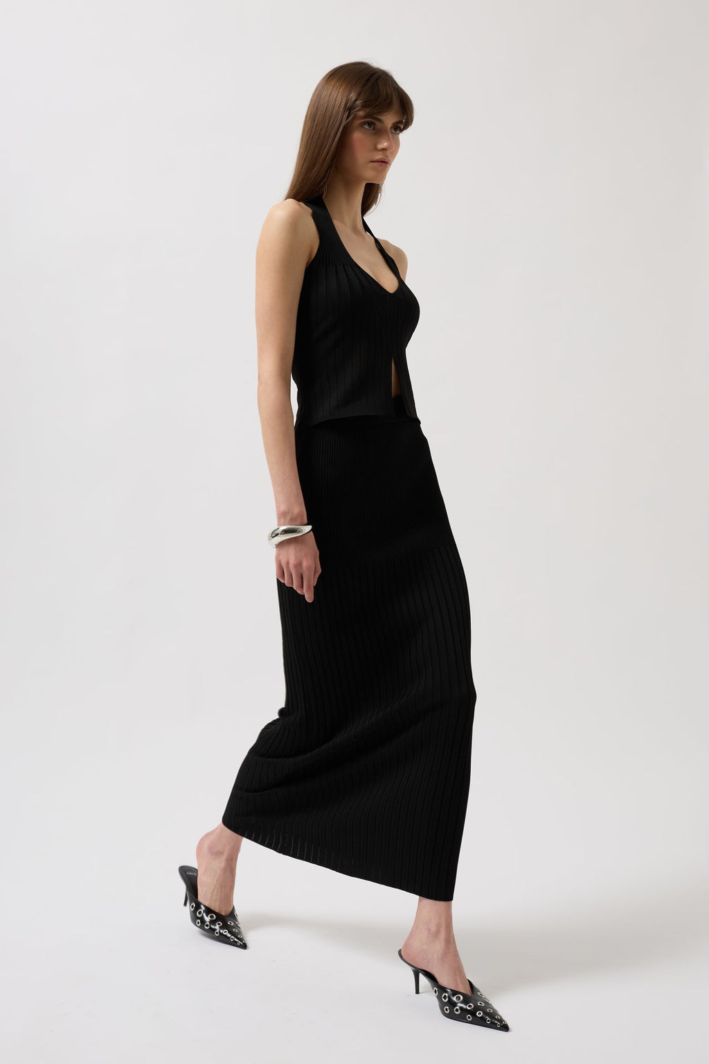 High Waist Textured Black Skirt