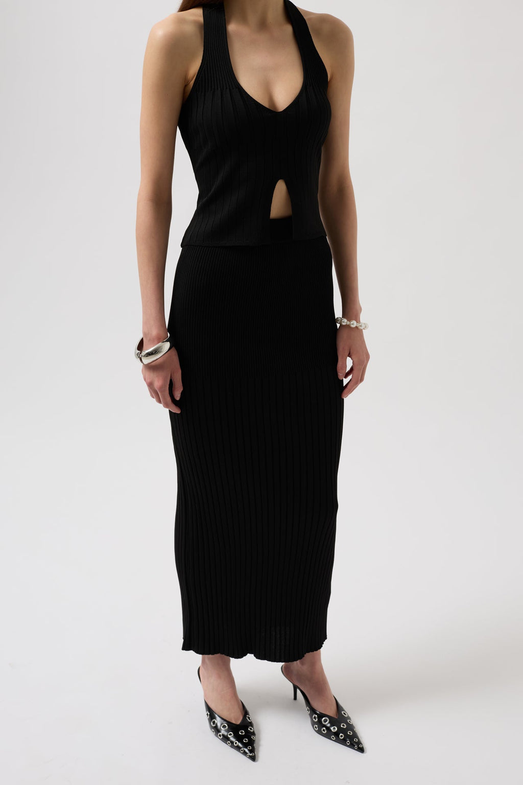 High Waist Textured Black Skirt