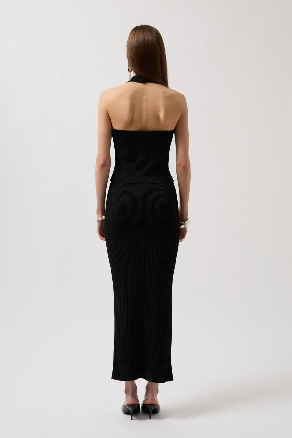 High Waist Textured Black Skirt