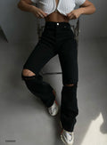 High Waist Laser Cut Black Jean