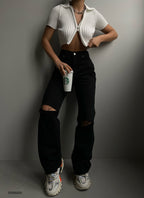 High Waist Laser Cut Black Jean
