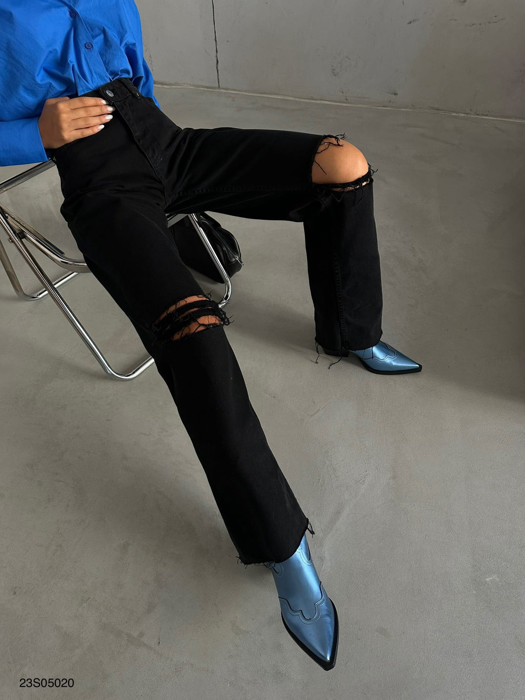 High Waist Laser Cut Black Jean