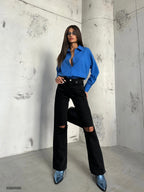 High Waist Laser Cut Black Jean