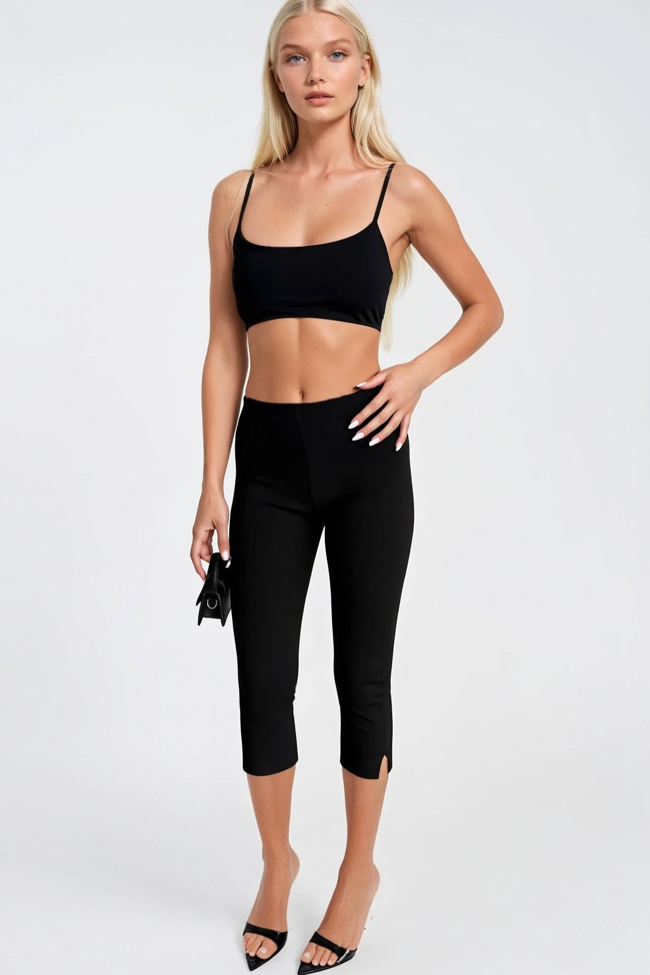 High Waist Stretch Black Bermuda Shorts