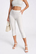 High Waist Stretch White Bermuda Shorts