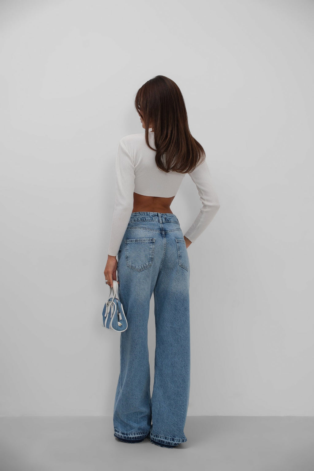 High Waist Hem Detail Blue Jeans