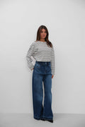 High Waist Hem Detail Dark Blue Jeans