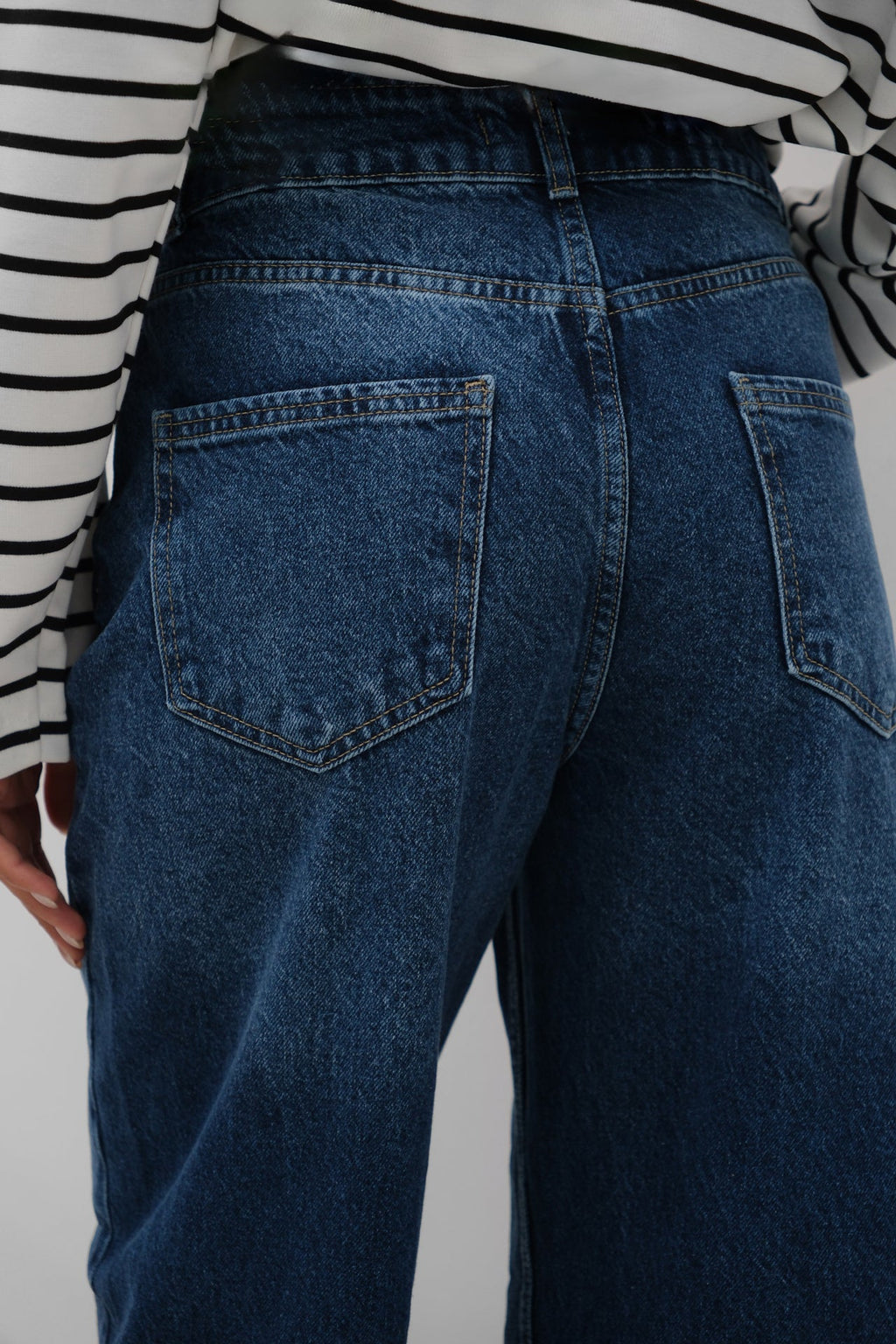 High Waist Hem Detail Dark Blue Jeans