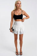 High Waist Pileli White Mini Skirt
