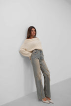 High Waist Fringe Detailli Light Blue Jeans
