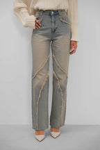 High Waist Fringe Detailli Light Blue Jeans