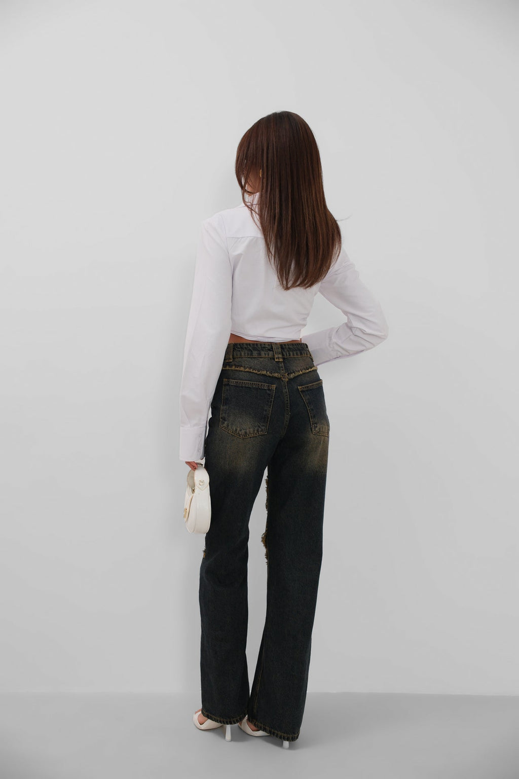 High Waist Fringe Detailli Dark Blue Jeans
