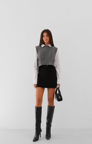 High Waist Black Denim Skirt