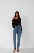 High Waist Slim Leg Blue Jeanss