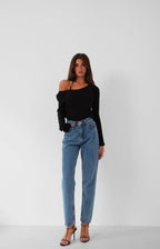 High Waist Slim Leg Blue Jeanss